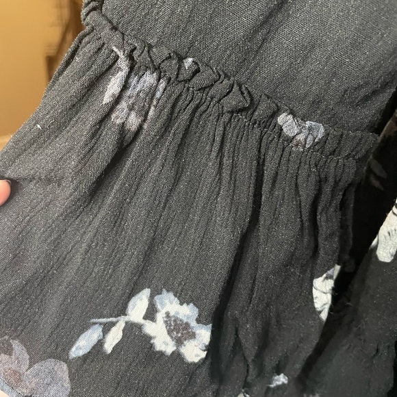 Free People Cloverfield Black Floral Ruffle Tunic Mini Dress | Boho Chic XS - Picture 6 of 13